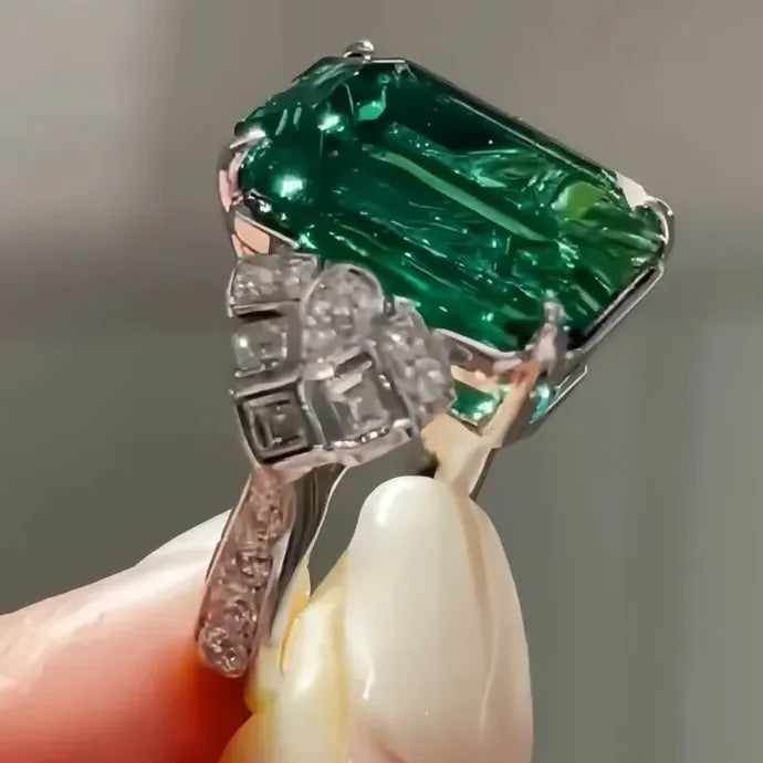 Big Green Cubic Zirconia Brass Wedding Band Ring for Women Gift