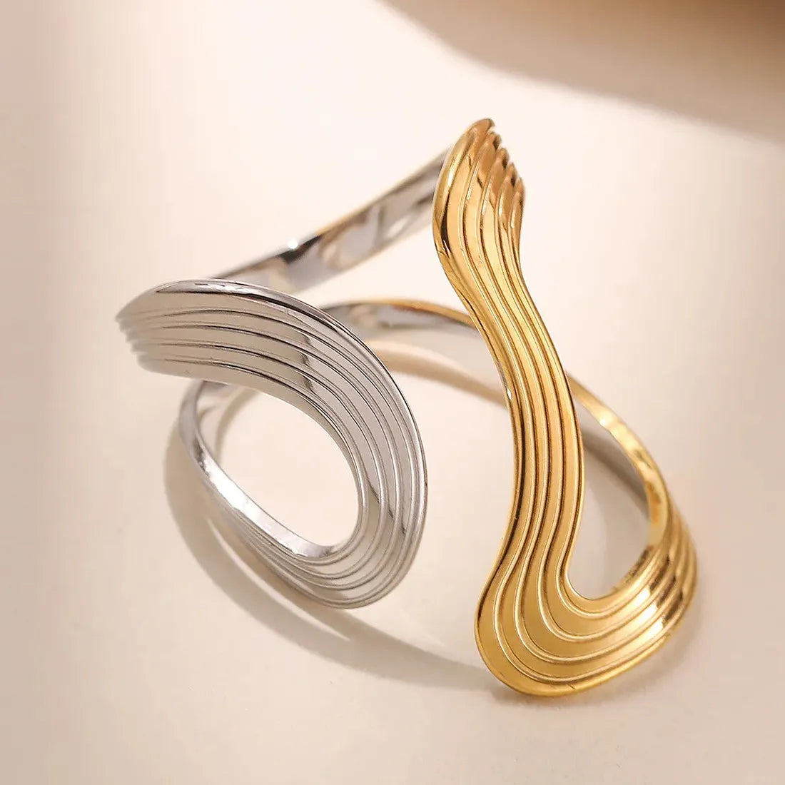 18k Gold Plated Stainless Steel Geometric Cross Ring for Women Jewelry