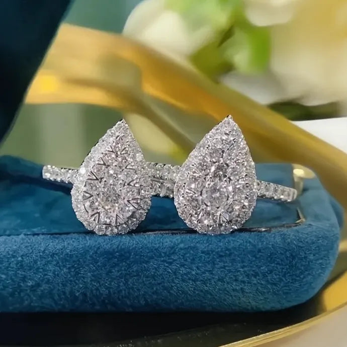 Pear Shaped Silver Color Cubic Zirconia Wedding Ring for Women Brass Jewelry