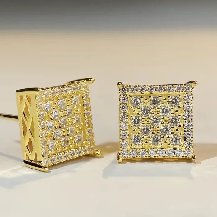 Square CZ Stud Earrings for Women Gold Silver Luxury Jewelry
