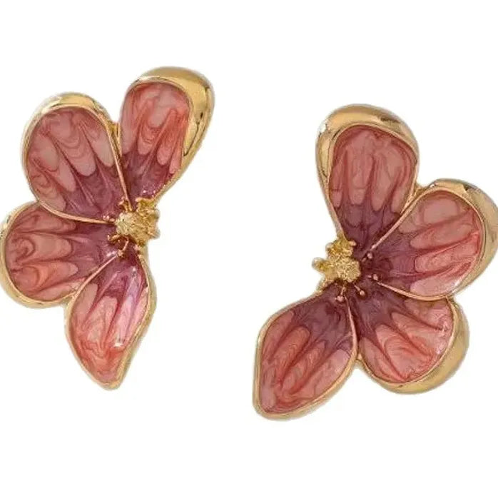 Vintage Blue Flower Drop Oil Stud Earrings for Women Nature Jewelry