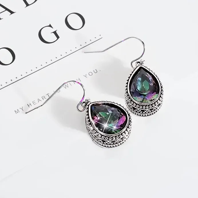 Vintage Geometric Multi-colored Cubic Zirconia Dangle Earrings for Women