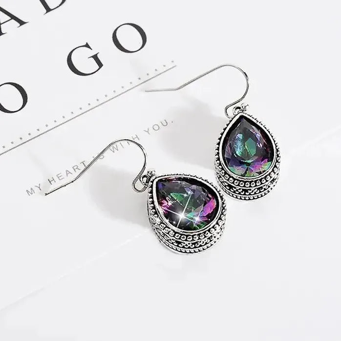 Vintage Geometric Multi-colored Cubic Zirconia Drop Earrings for Women