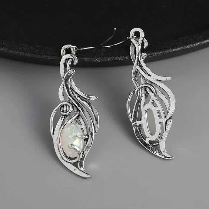 Oval Fire Opal Drop Earrings for Women Bohemian Silver Zinc Alloy Jewelry Gift