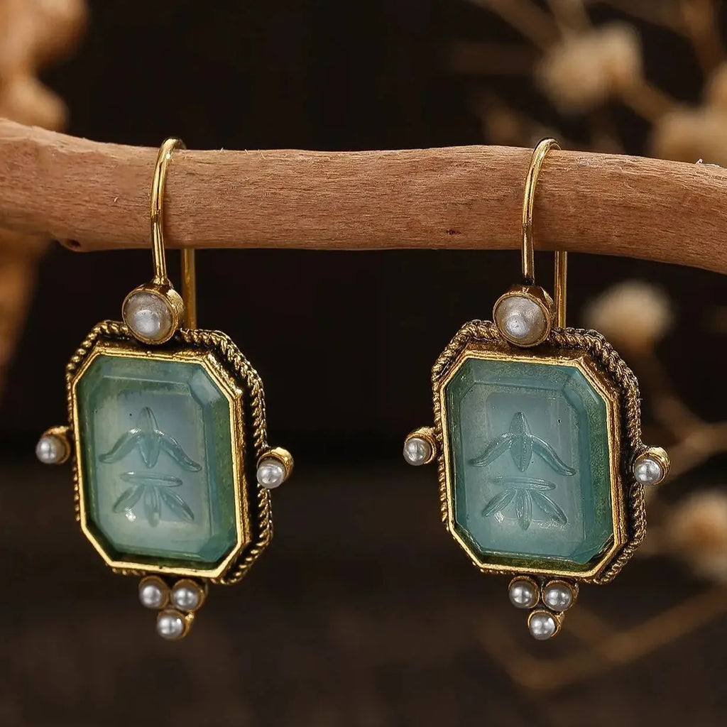 Vintage Geometric Pearl Drop Earrings Women Zinc Alloy Bridal Jewelry Gift