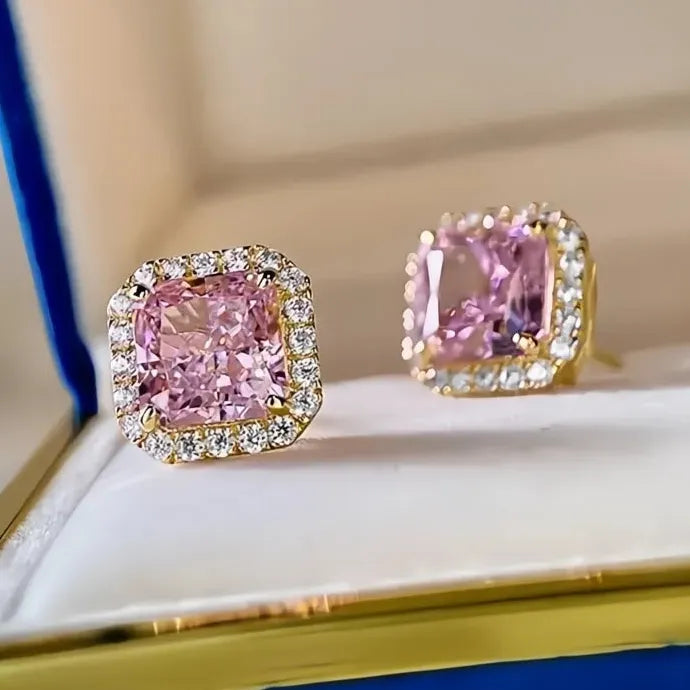 Elegant Women’s Geometric Copper Alloy Cubic Zirconia Stud Earrings