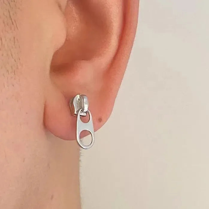 Hip Hop Grunge Zipper Stud Earrings Women Men Punk Metal Jewelry Drop Geometric
