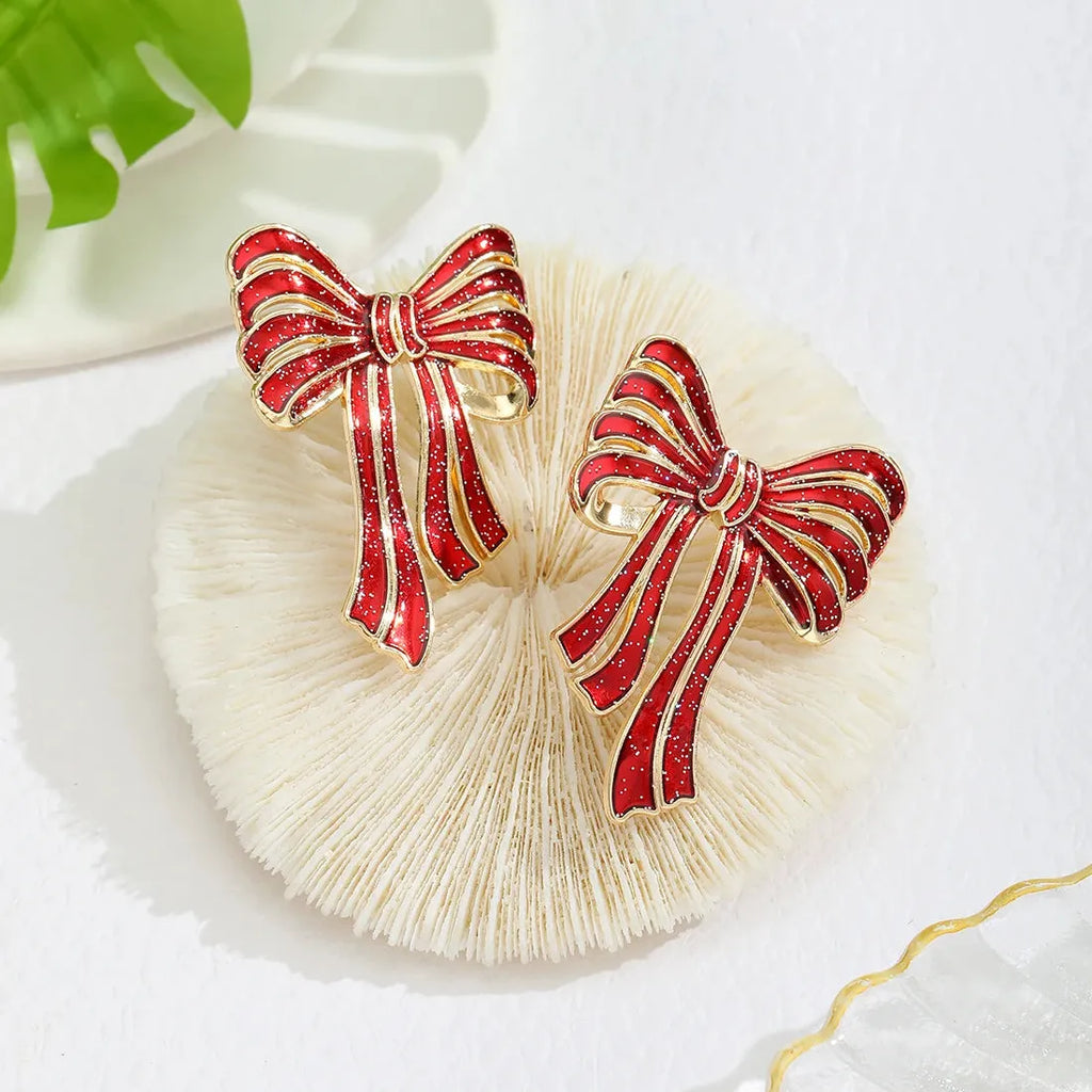 Red Big Bowknot Zinc Alloy Earrings for Women Christmas Gifts