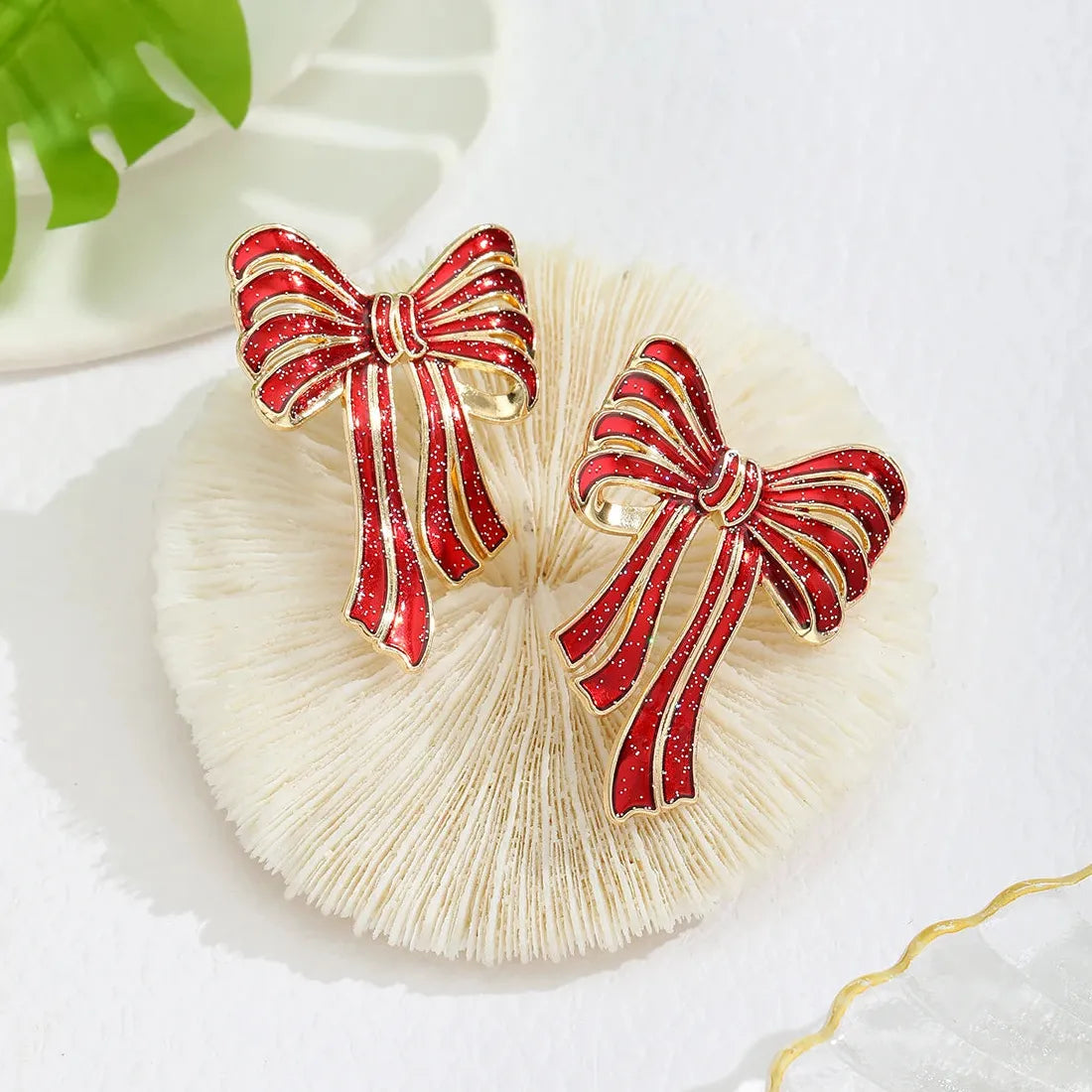 Red Big Bowknot Zinc Alloy Earrings for Women Christmas Gifts