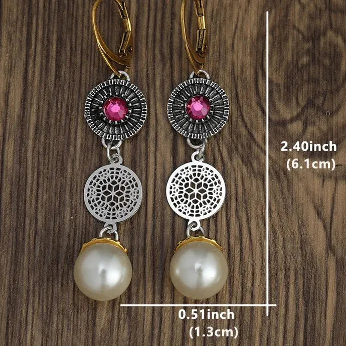 Vintage Bohemian Alloy Pearl Drop Earrings Women Sunflower Pendant Jewelry Gift