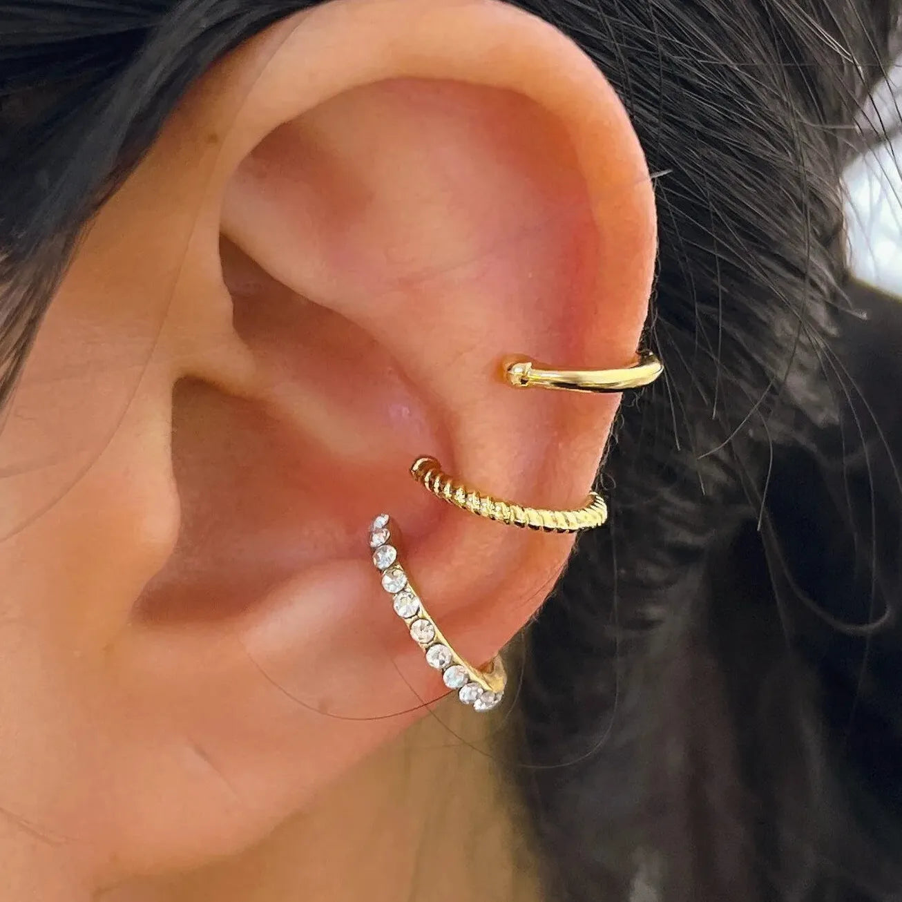 3Pcs C-Shaped Zircon Tassel Clip Earrings Fashion Jewelry Gifts