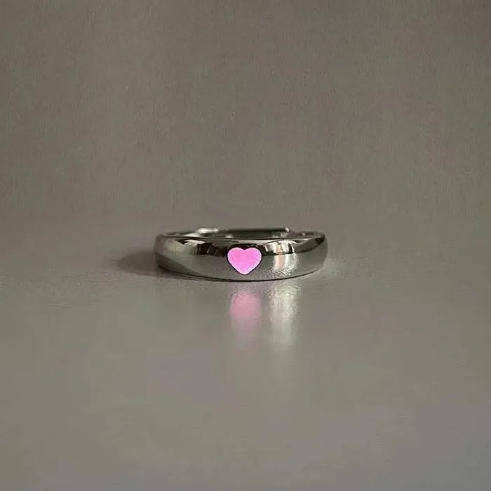 Adjustable Blue Heart Luminous Ring for Women Men Jewelry Gift Love Symbol