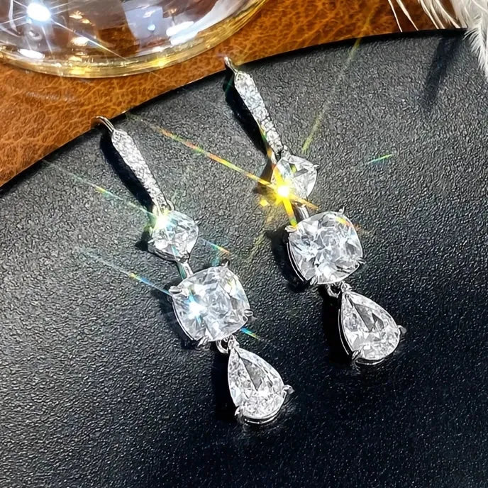 Trendy Geometric Wedding Dangle Earrings for Women with Sparkling Cubic Zirconia Drop Jewelry Copper Alloy