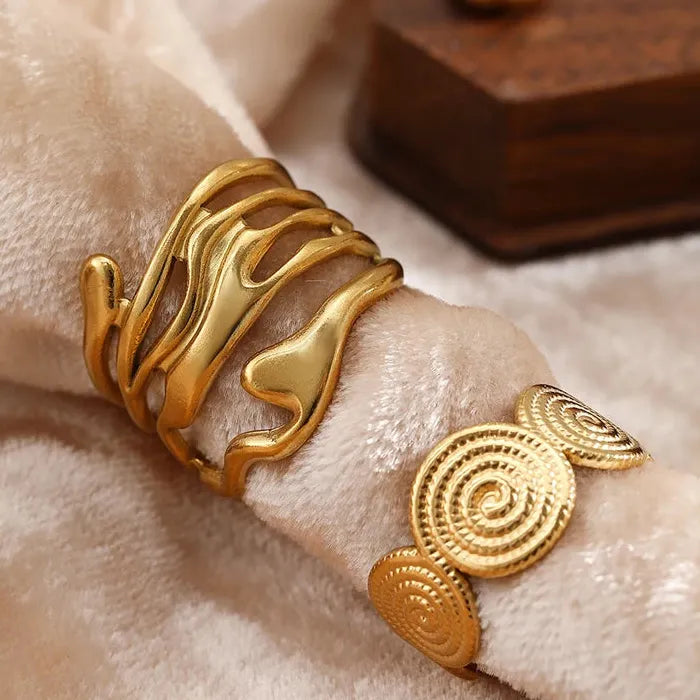 Stainless Steel Geometric Threaded Hip-Hop Ring Set for Women Jewelry Accessory