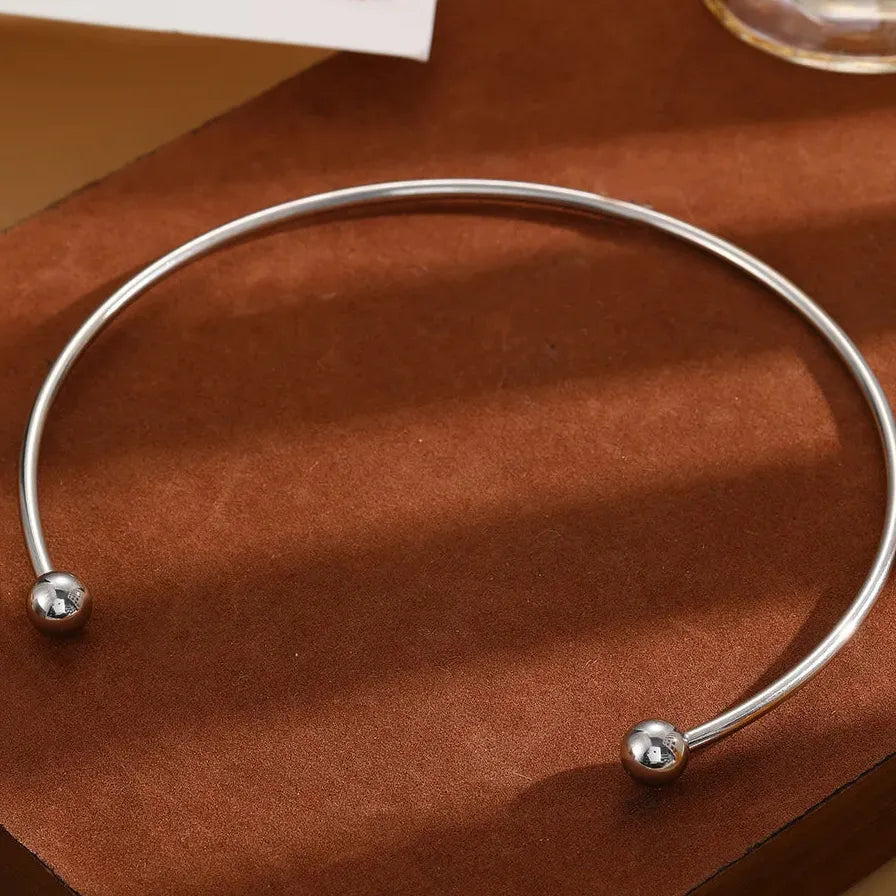 Stainless Steel Solid Ball Necklace Women Punk Silver Adjustable Jewelry Gift