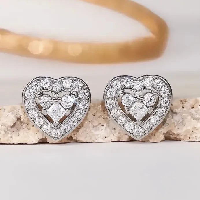 Elegant Heart Stud Earrings for Women Cubic Zirconia Jewelry Love
