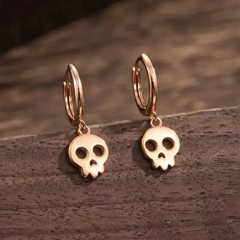 Minimalist Copper Ghost Head Skull Earrings Gothic Punk Rock Party Gift