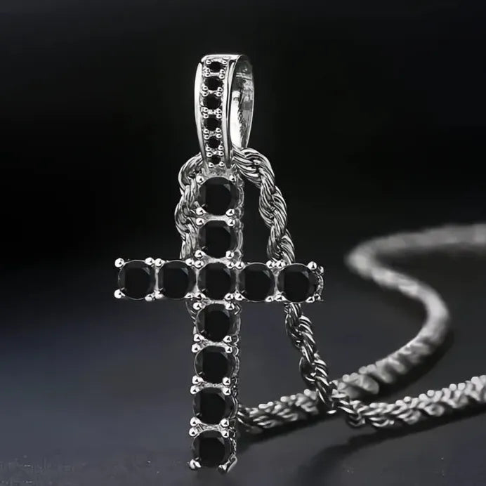 Women’s Cross Pendant Necklace with Long Chain and Cubic Zirconia Stones