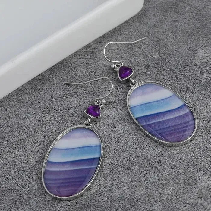 Boho Ethnic Oval Purple Synthetic Gem Zinc Alloy Dangle Earrings for Women