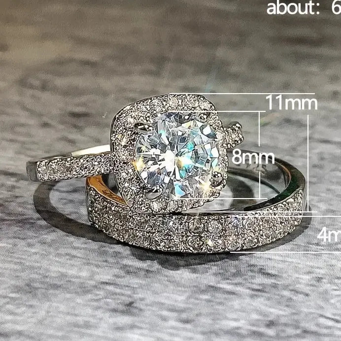 Classic Women’s 2-Piece Gold & Silver CZ Ring Set for Wedding Party