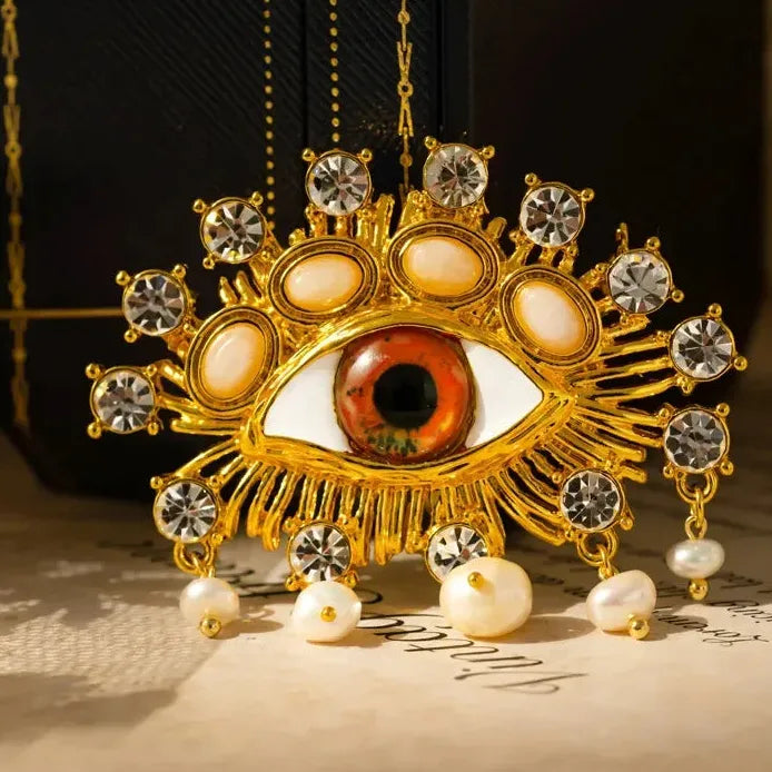 Rhinestone Women's Brooch Geometric Devil's Eye Pearls Badge