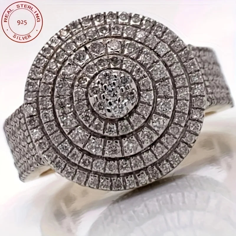 Men’s Luxury Iced Out Ring 925 Silver Gold Plated Round AAAAA Zircon