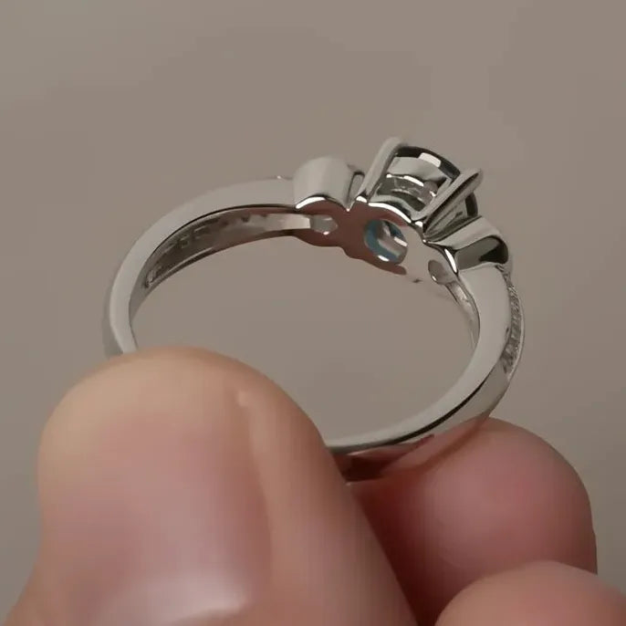 Women’s Luxury Brass Wedding Ring with Round Blue Cubic Zirconia
