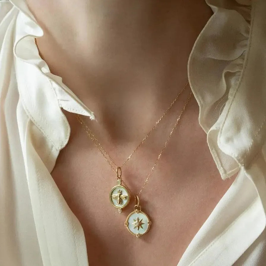 18k Gold Plated White Opal Geometric Pendant Necklace for Women Hypoallergenic Jewelry