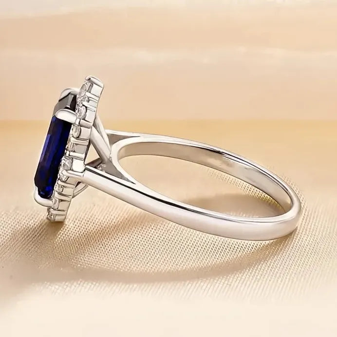 Geometric Blue Cubic Zirconia Women's Wedding Engagement Ring Stylish Design