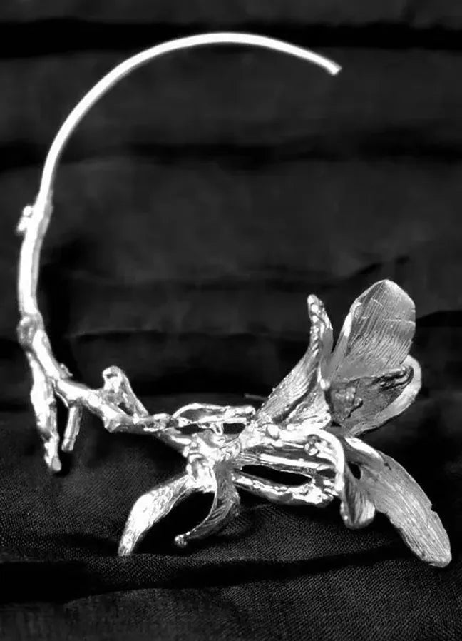 Vintage Copper Lily Ear Cuff Non-Pierced Clip-On Elegant Women's Retro Jewelry