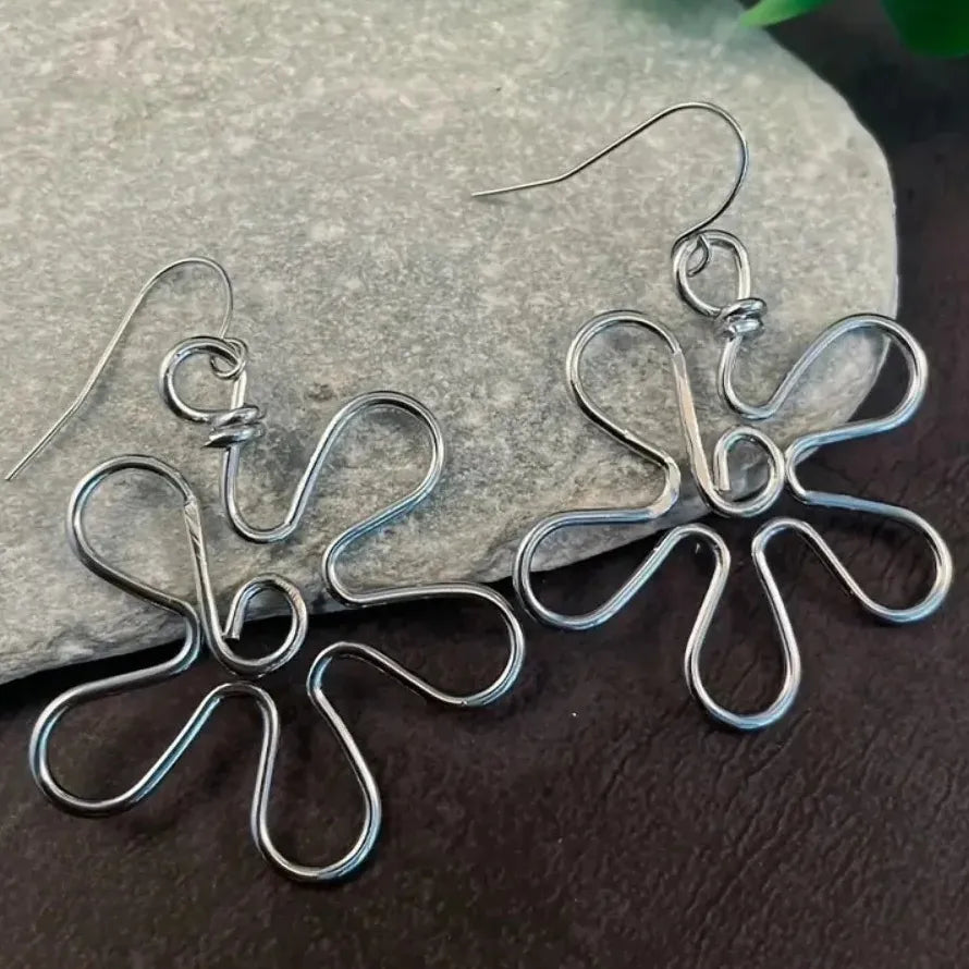 Delicate Silvery Hollow Flower Dangle Earrings Retro Bohemian Zinc Alloy Jewelry