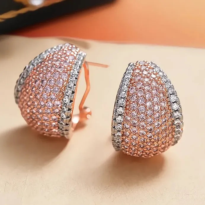 Two Tone Geometric Cubic Zirconia Drop Cuff Earrings for Women Gift