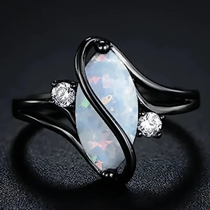 Vintage Black Oval Simulated Opal Ring for Women Y2K Party Jewelry