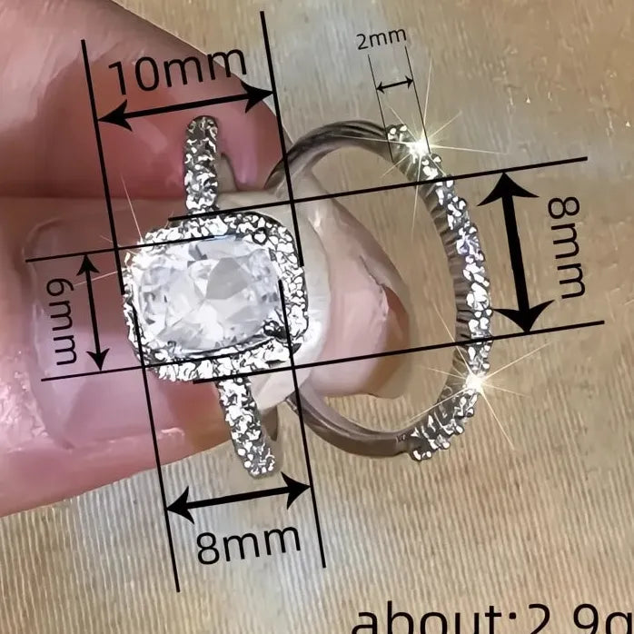 Elegant 2Pcs Women Bridal CZ Inlaid Geometric Wedding Engagement Ring Set