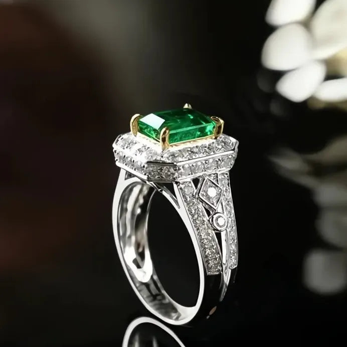 Elegant Green Cubic Zirconia Geometric Wedding Ring for Women Party Jewelry