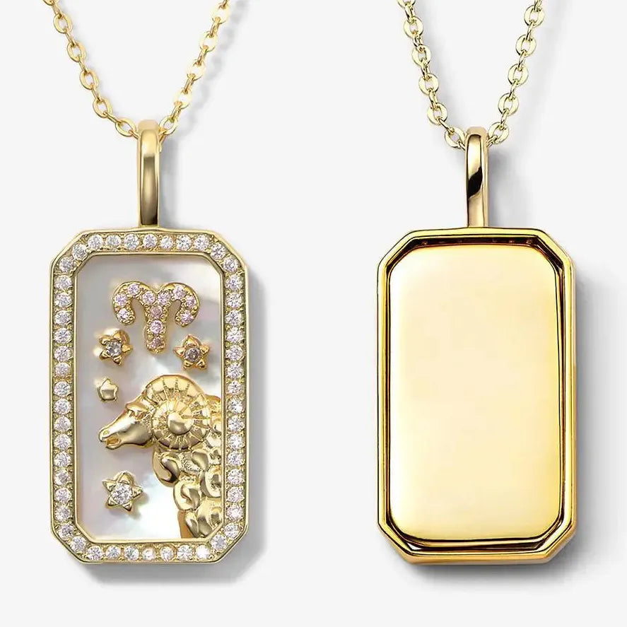 Stainless Steel 12 Constellation Necklace White Shell Zircon Punk Jewelry Pendant