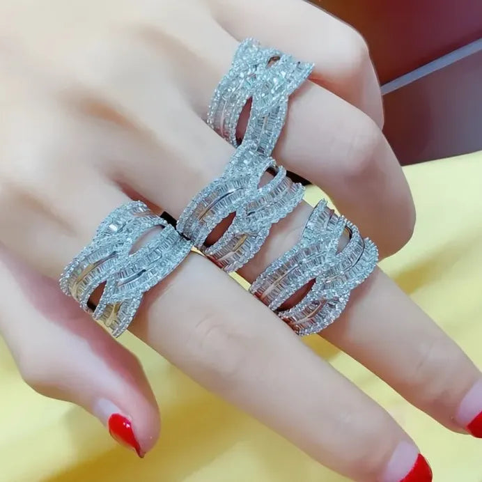 Bling Bling Women's Wide Geometric Wedding Ring with Full Paved CZ Stones