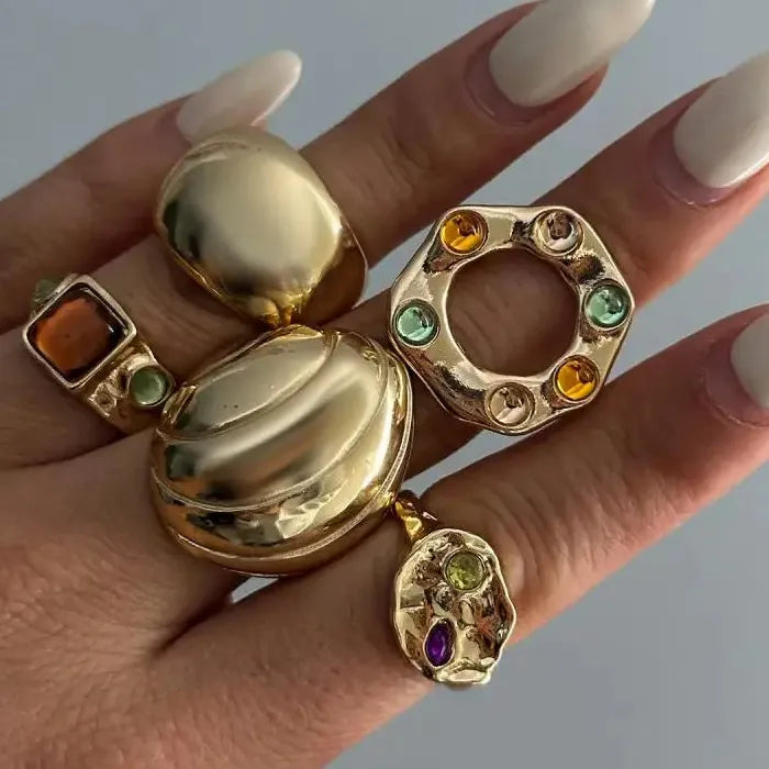 5Pcs Vintage Irregular Metal Circular Rings Punk Jewelry for Men Women