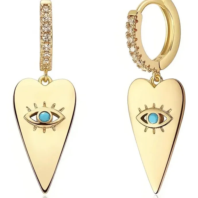 Punk Y2K Gold Heart Blue Evil Eye Copper Alloy Dangle Earrings Women