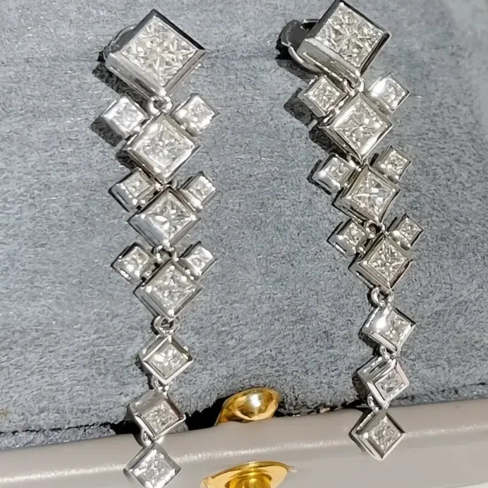 Elegant Geometric Long Drop Earrings with Cubic Zirconia for Women