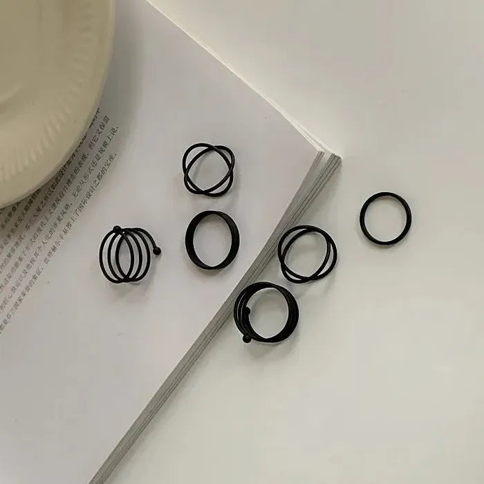 Vintage Black Punk Hollow Round Couples Rings with Cross Symbol Jewelry Gifts