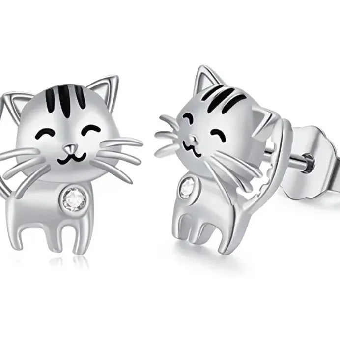 Trendy Cat Shape Cubic Zirconia Stud Earrings for Women Everyday Wear