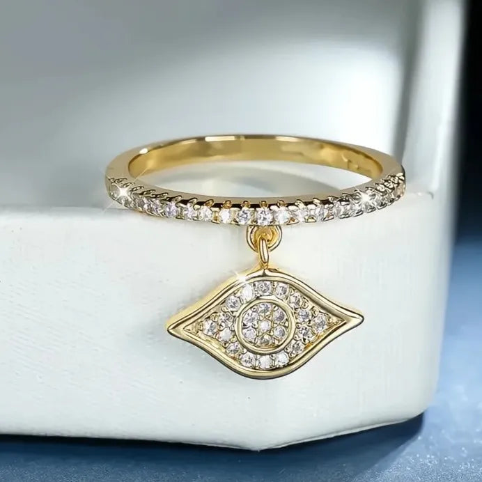 Geometric Evil Eye Cubic Zirconia Brass Ring Women’s Party Jewelry