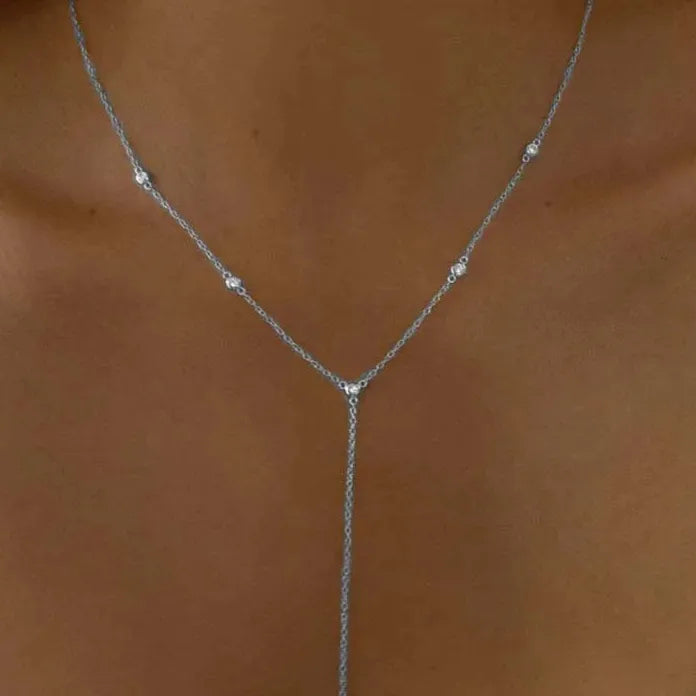 Gold Double Layered Y-Shaped Choker Necklace Featuring Crystal Tassel for Women