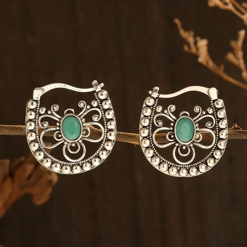 Bohemian Green Resin Inlaid Hollow Flower Drop Earrings Women's Wedding Jewelry