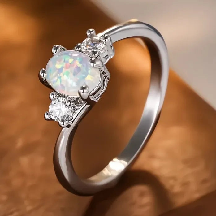 Elegant Oval Opal Engagement Wedding Ring Silver Color Classic Jewelry