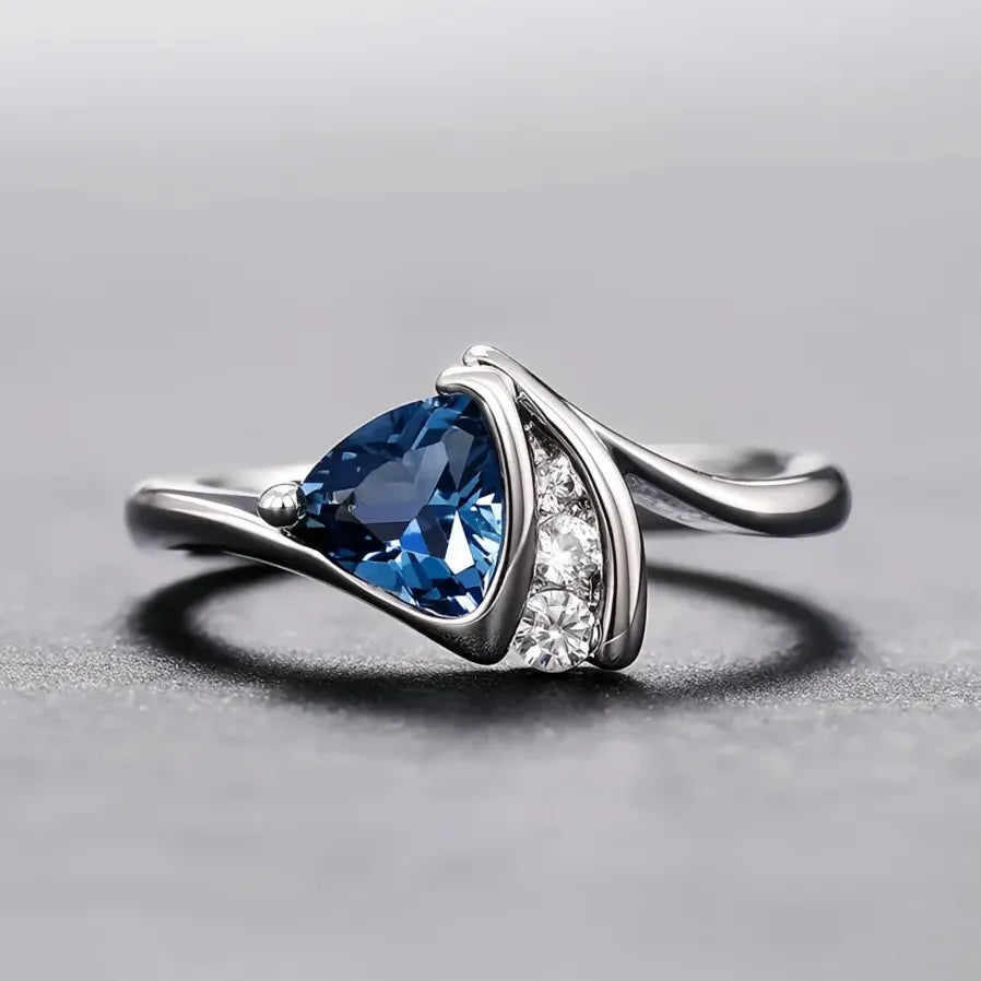 Blue Cubic Zirconia Wedding Band Ring for Women Brass Fashion Jewelry 2022