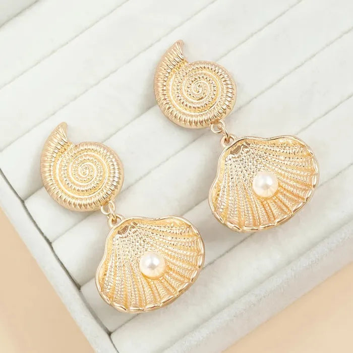 Asymmetric Seashell Pearl Starfish Drop Earrings Zinc Alloy Jewelry Gift Women
