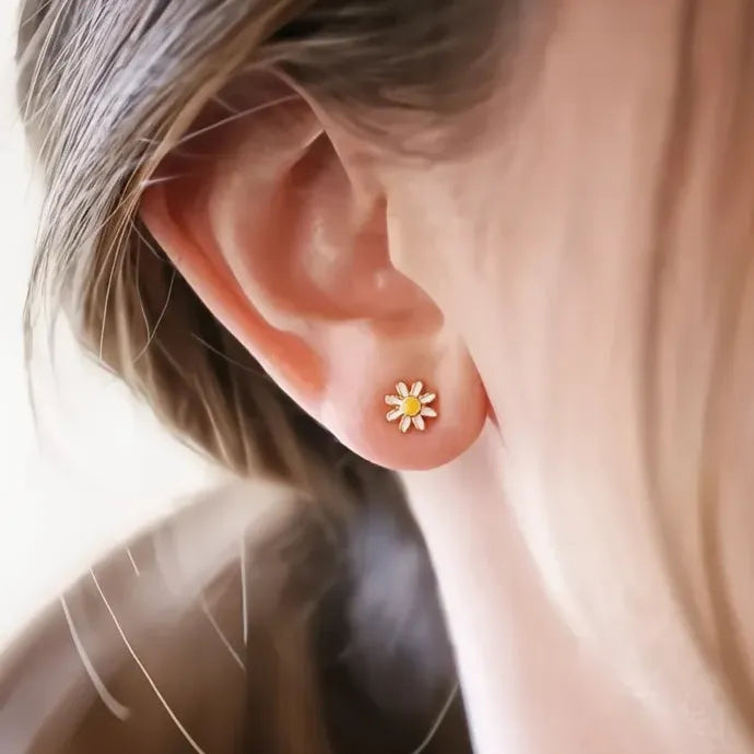 Yellow Bee and Flower Enamel Copper Alloy Stud Earrings Cute Gift Jewelry