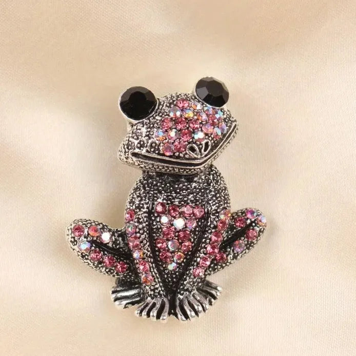 Vintage Rhinestone Frog Toad Brooch European American Pin Jewelry Accessory